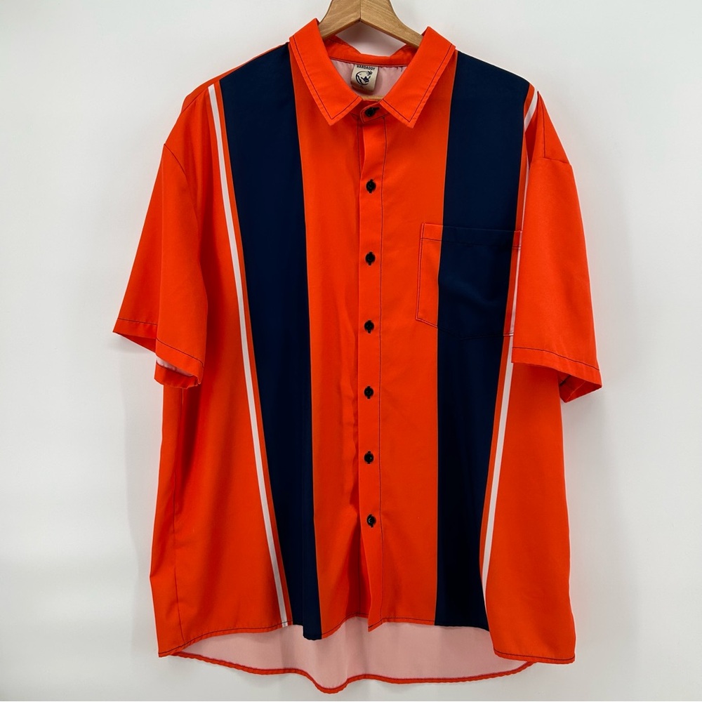 Hardaddy Shirt Mens Retro Bowling‎ Short Sleeve Orange Navy Blue Striped Size XL